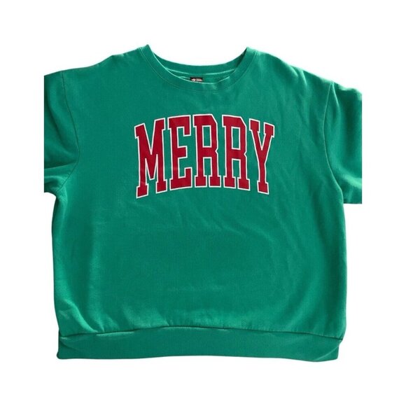 December 25th Crewneck Sweatshirt Adult XXL Green Merry Long Sleeve Fleece EUC - Picture 1 of 7